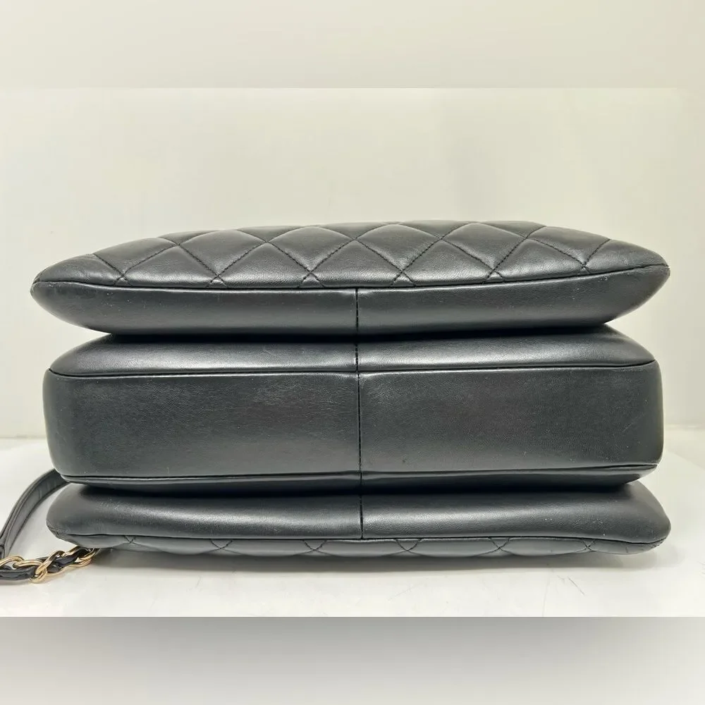 Chanel Large Trendy Top Handle Black Quilted Shoulder Hand Bag Gold Hardware
